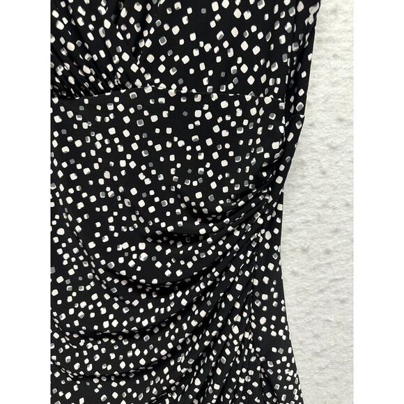 Lauren Ralph Lauren Women Twisted Front Dress 16 Black Dot Stretch Career Classy - Picture 3 of 12